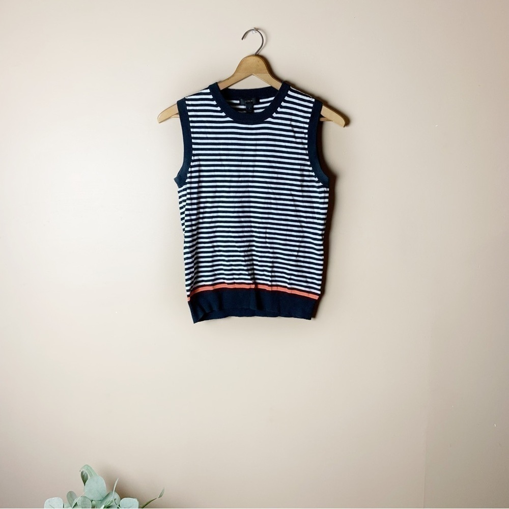 [J.Crew] Women's Navy Blue & White Striped Sleeveless Knit Tank Top Preppy